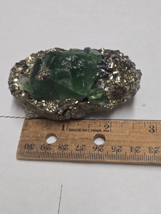 Fluorite with Pyrite – "The Leprechaun Stone" | 2" Specimen from Peru