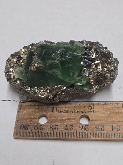 Fluorite with Pyrite – "The Leprechaun Stone" | 2" Specimen from Peru