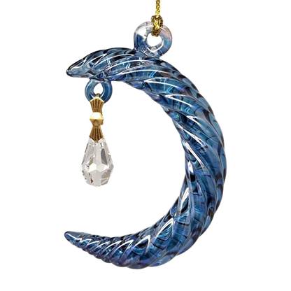 Small Crescent Moon Glass Ornament - Blue