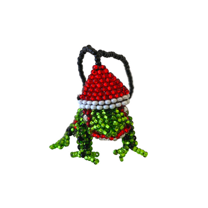 Santa Frog Seed Bead Ornament - Mexico