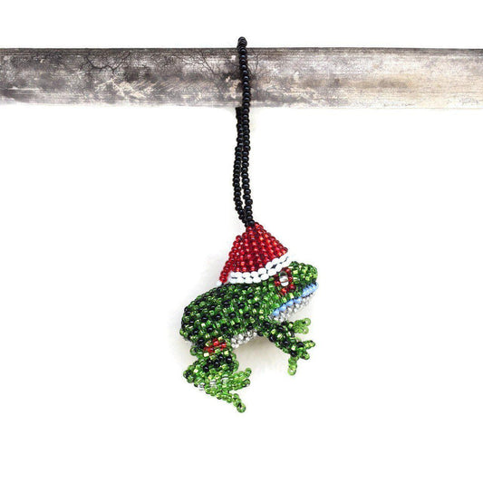 Santa Frog Seed Bead Ornament - Mexico