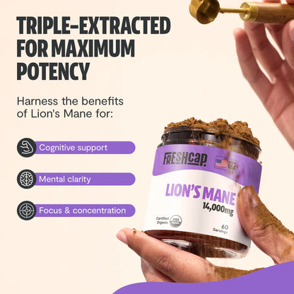 Lion's Mane Mushroom Extract Powder – 14,000mg Triple-Extract for Focus
