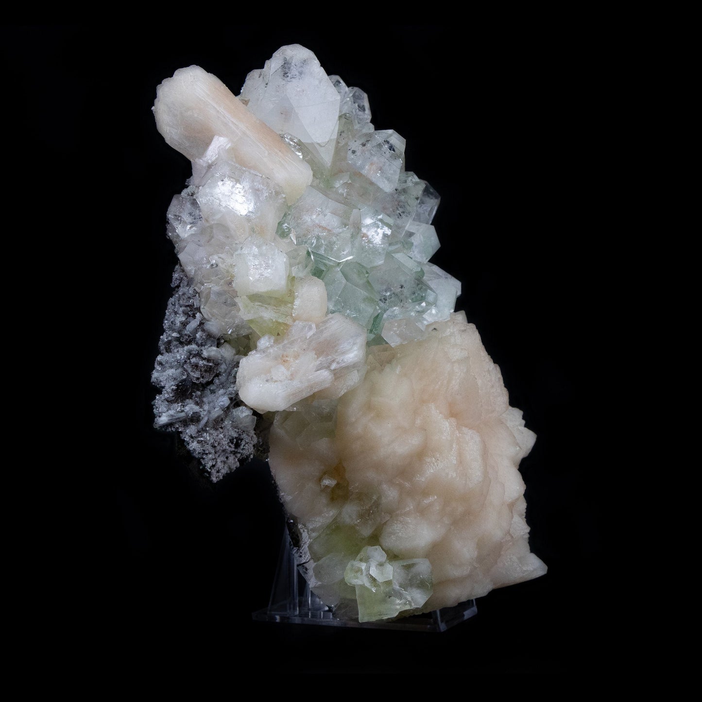 Green Apophyllite Cluster with Large Stilbite Formations - #B8