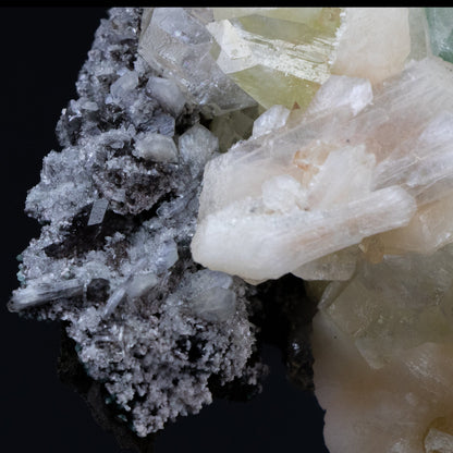 Green Apophyllite Cluster with Large Stilbite Formations - #B8