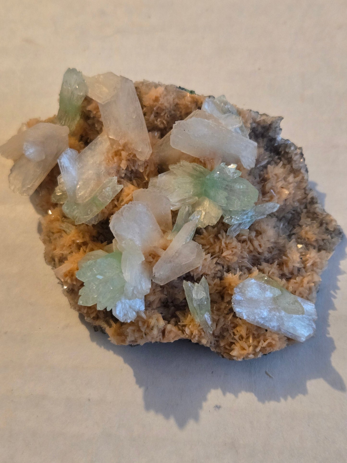 Green Apophyllite (Fluorapophyllite) with Stilbite – 2.5-3" Terminated Crystal Specimen from India