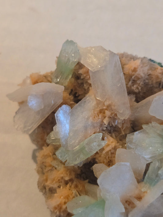 Green Apophyllite (Fluorapophyllite) with Stilbite – 2.5-3" Terminated Crystal Specimen from India