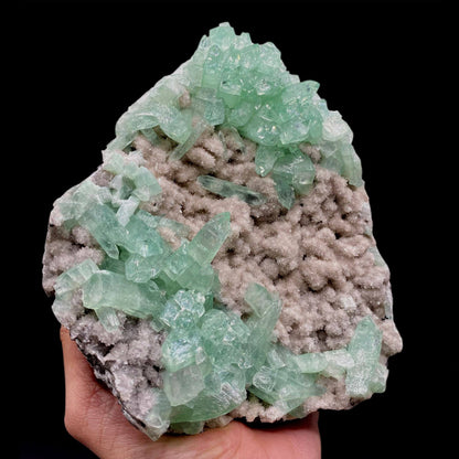 Green Apophyllite Sparkling Crystals on Heulandite Cluster # Q2