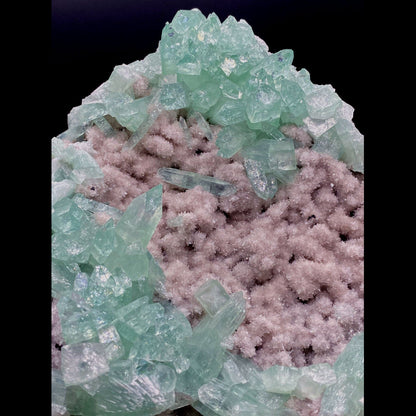 Green Apophyllite Sparkling Crystals on Heulandite Cluster # Q2