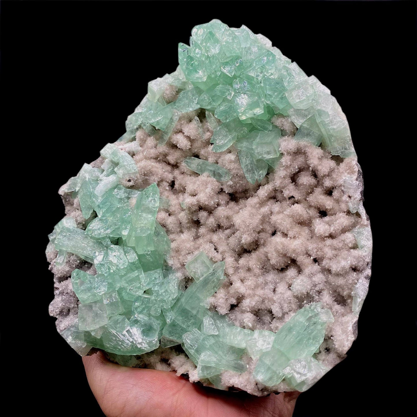 Green Apophyllite Sparkling Crystals on Heulandite Cluster # Q2