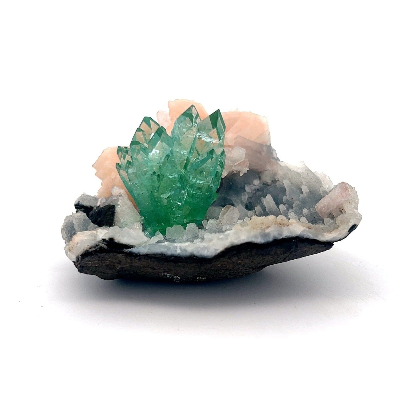 Green Apophyllite with Stilbite Natural Mineral Specimen USA # B 6884