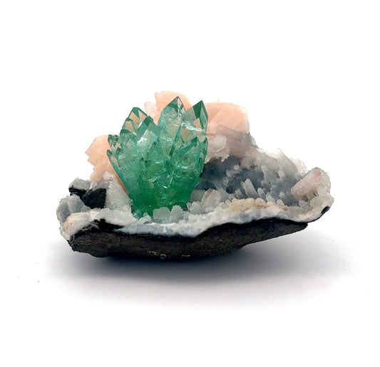 Green Apophyllite with Stilbite Natural Mineral Specimen USA # B 6884