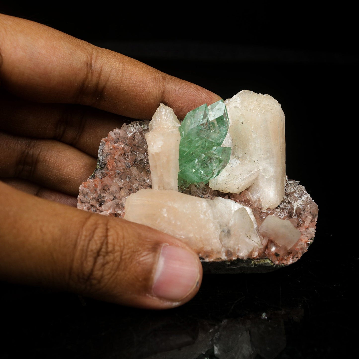 Green Apophyllite With Stilbite Natural Mineral Specimen # B 7064