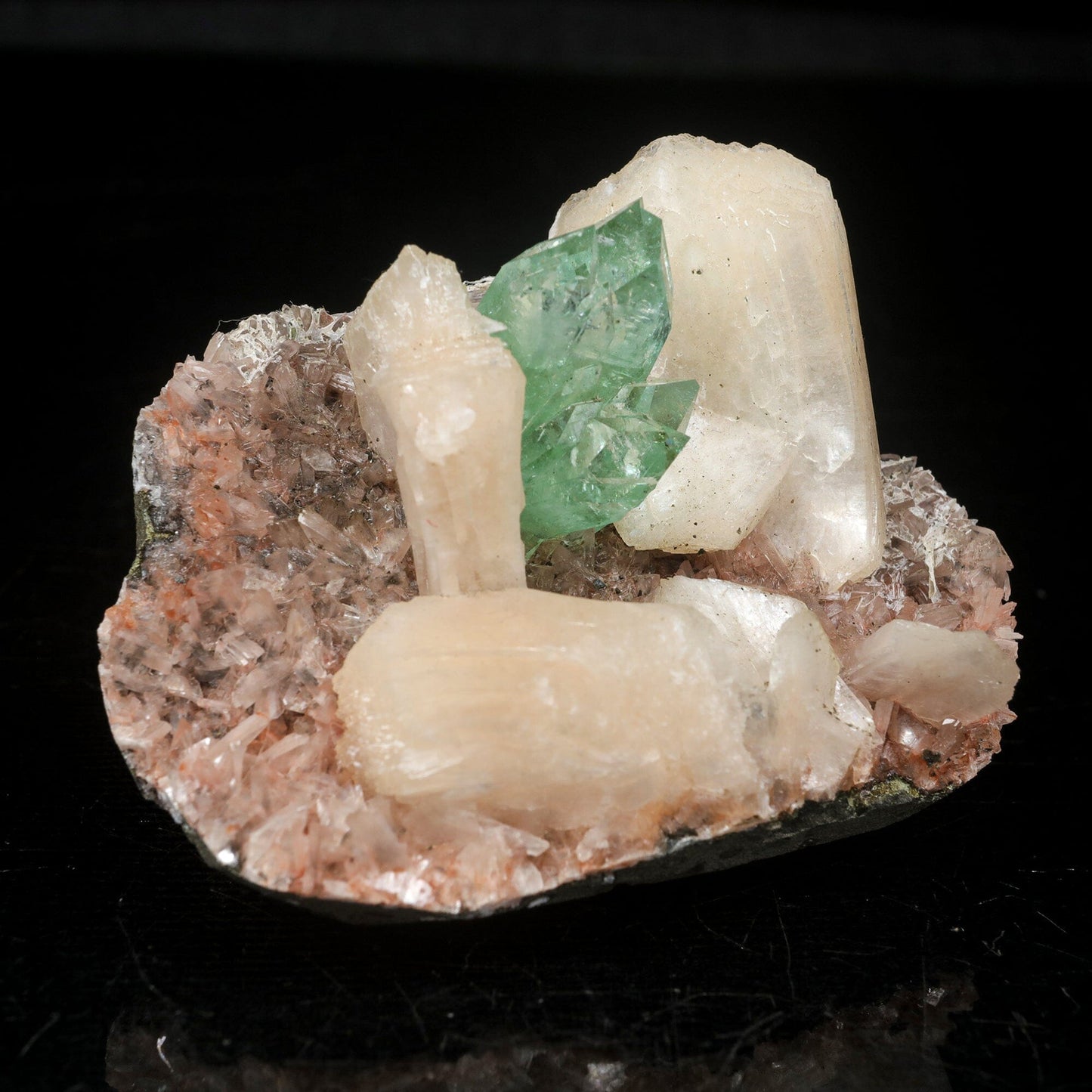 Green Apophyllite With Stilbite Natural Mineral Specimen # B 7064