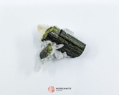 Epidote Crystal with Quartz – Natural Specimen in Clear Display Case 2g (29×29×13 mm) – Capelinha, Minas Gerais, Brazil