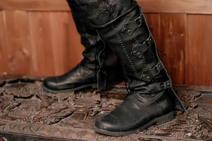 Black leather Witch Boots - high boots with buckles