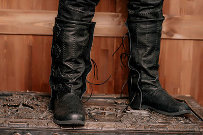 Black leather Witch Boots - high boots with buckles