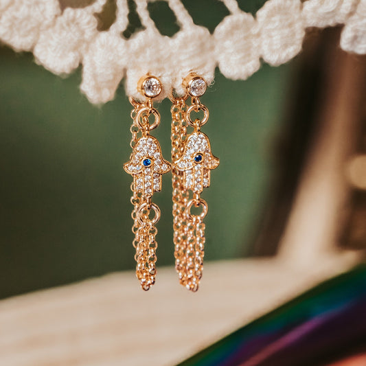 Gold & Silver Hamsa Dangle Earrings