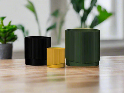 Mid-Century Ribbed Planter with Drainage and Saucer in Multiple Colors, 3D Printed Planter with Unique Modern Design, Lightweight, Wave