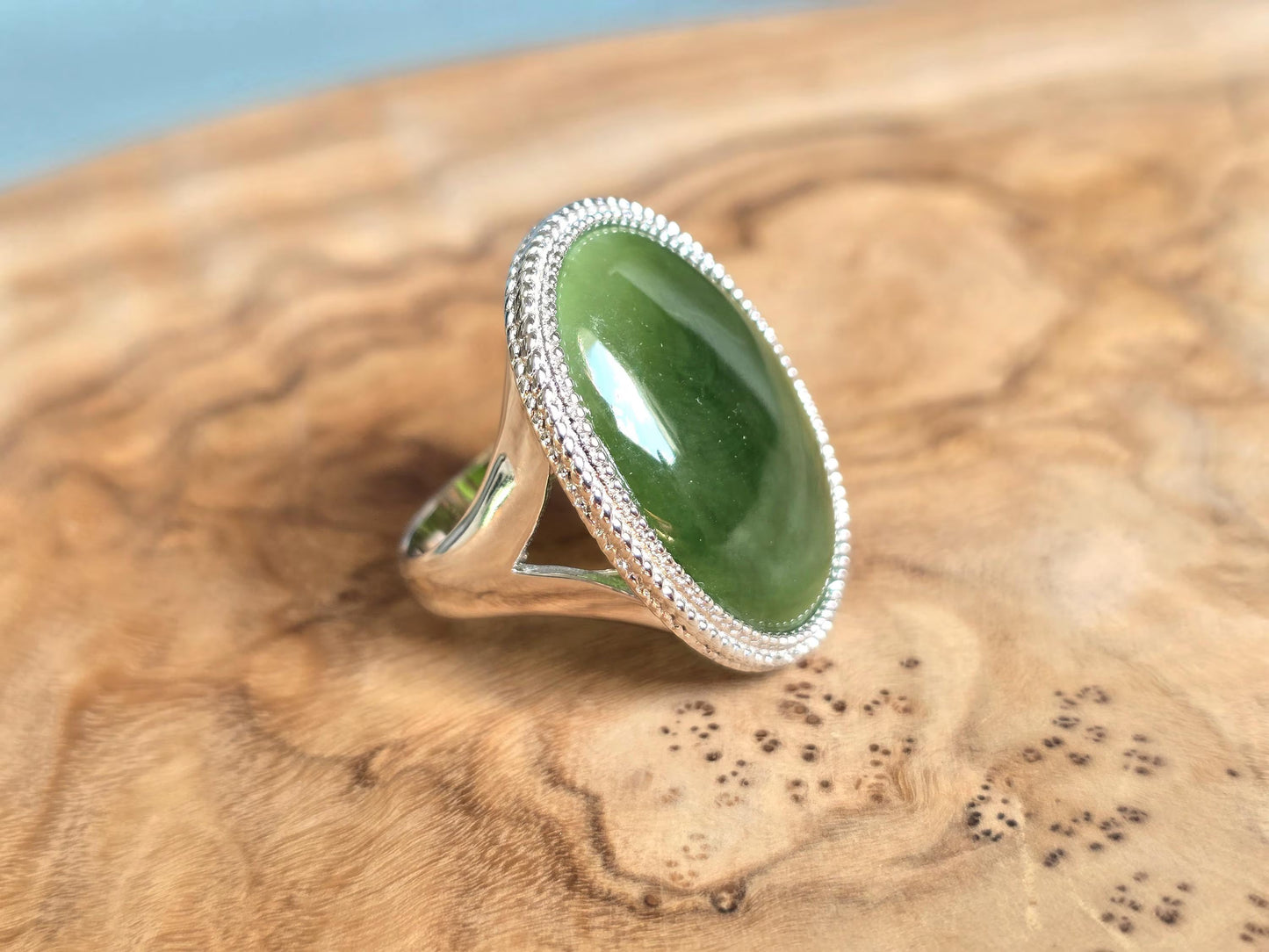 Canadian Jade Silver Ring – Genuine Green Gemstone Jewelry