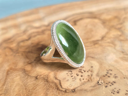 Canadian Jade Silver Ring – Genuine Green Gemstone Jewelry