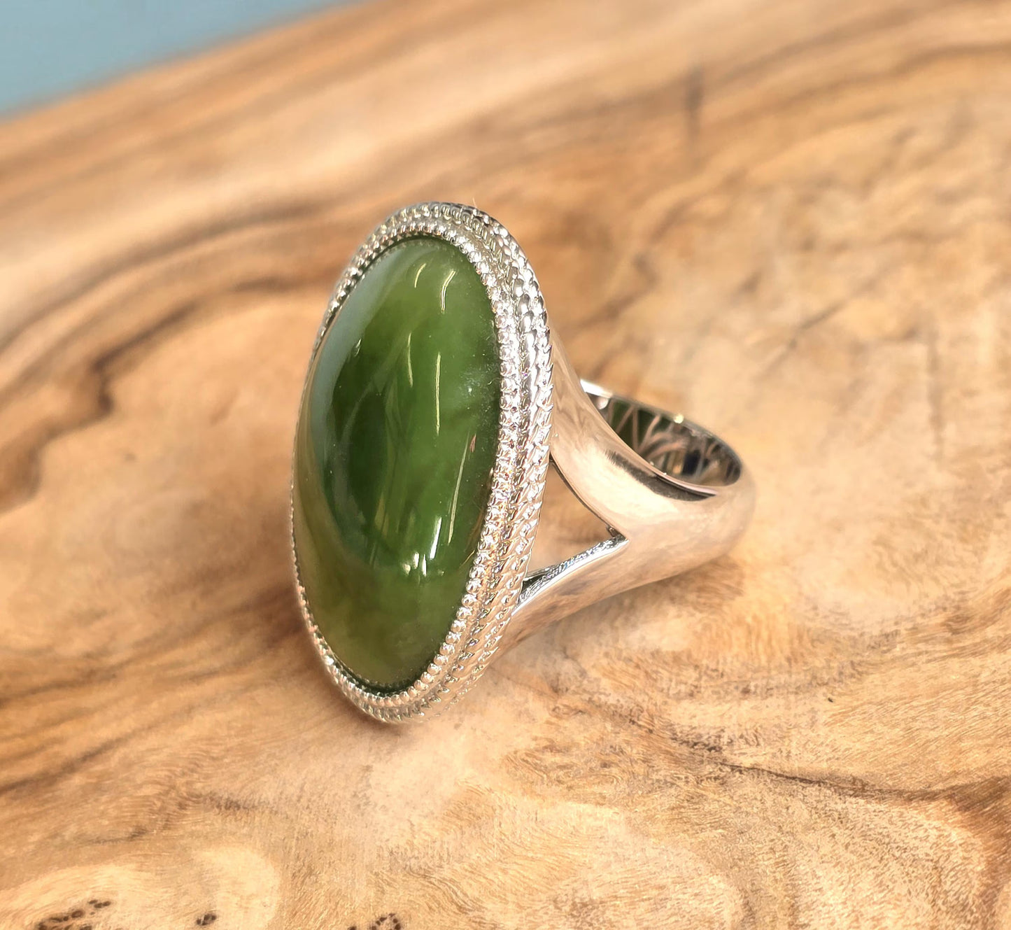 Canadian Jade Silver Ring – Genuine Green Gemstone Jewelry