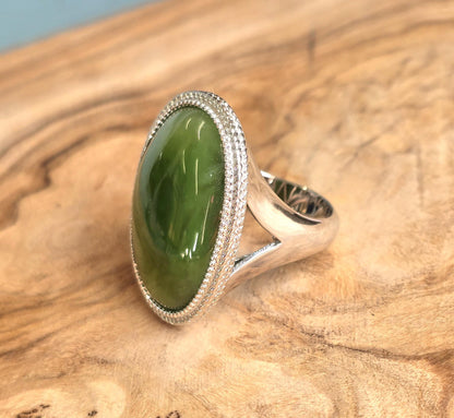 Canadian Jade Silver Ring – Genuine Green Gemstone Jewelry