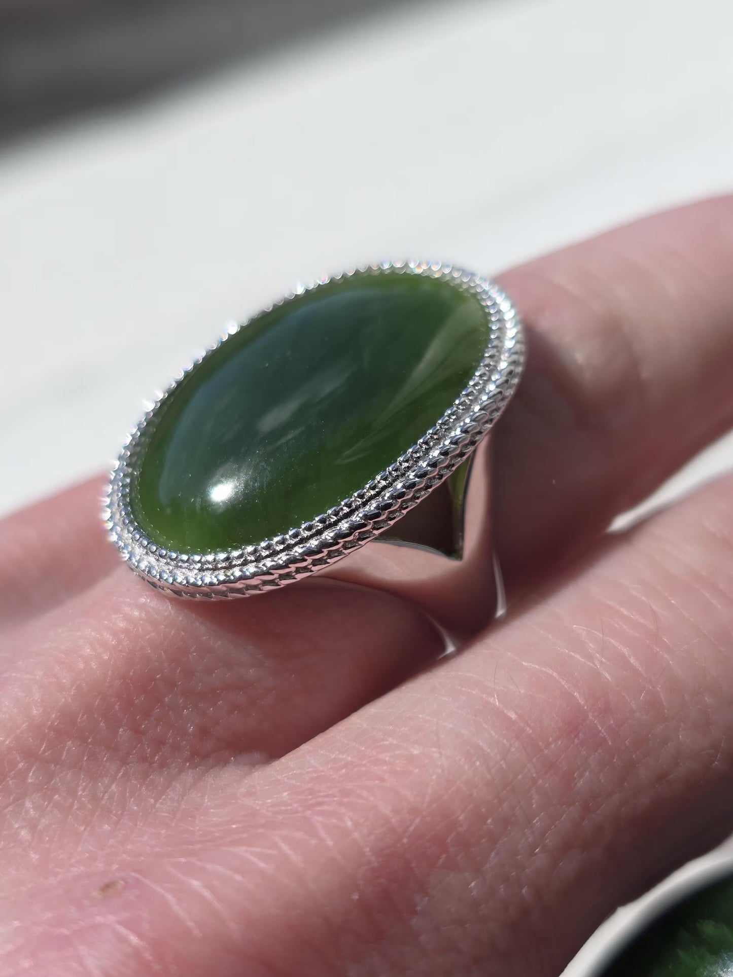 Canadian Jade Silver Ring – Genuine Green Gemstone Jewelry
