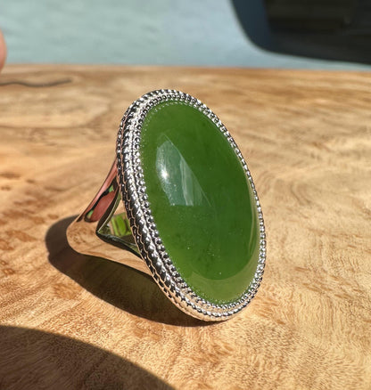 Canadian Jade Silver Ring – Genuine Green Gemstone Jewelry