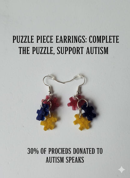 Puzzle Piece Earrings: Autism Awareness Support, Handmade Resin Jewelry
