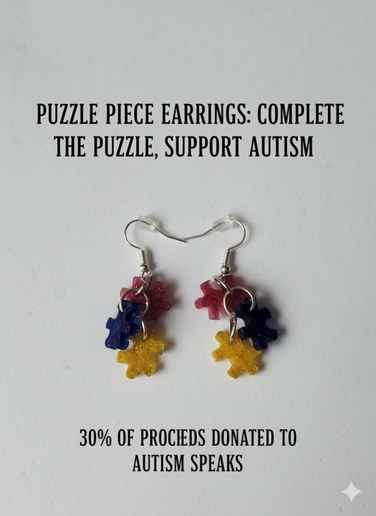 Puzzle Piece Earrings: Autism Awareness Support, Handmade Resin Jewelry