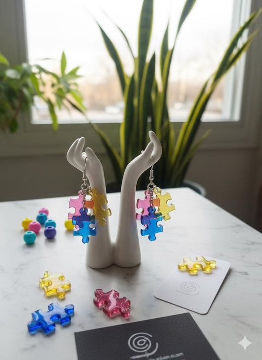 Puzzle Piece Resin Earrings: Autism Awareness Support Jewelry