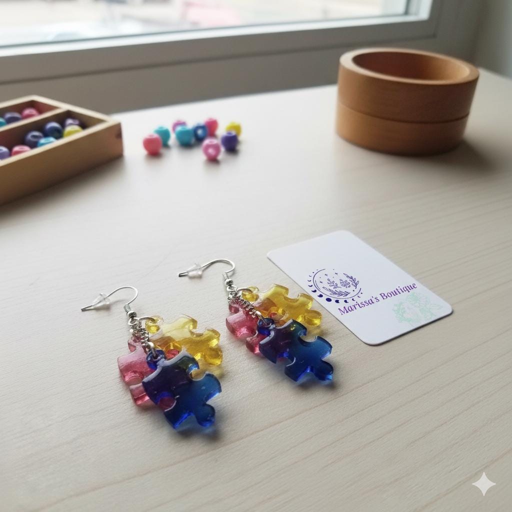 Puzzle Piece Resin Earrings: Autism Awareness Support Jewelry