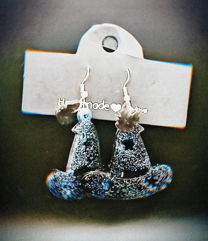 Sparkle Witch Hat Dangle Earrings | Midnight Magic Resin Jewelry | Halloween