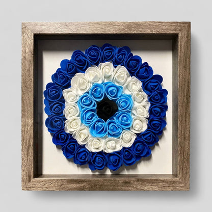 9” x 9” Handmade Evil Eye Nazar Boncuk Mal De Ojo Rose Flower Shadowbox