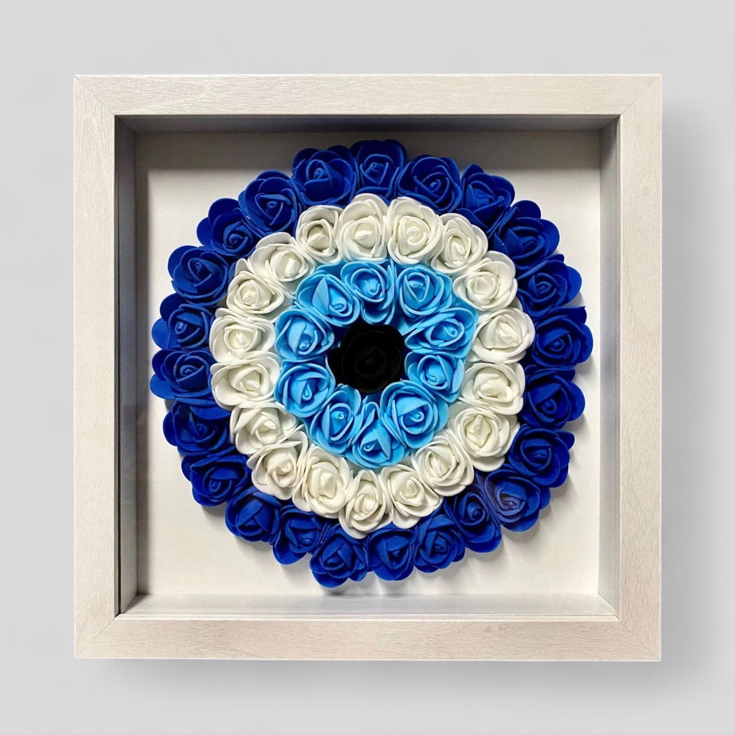 9” x 9” Handmade Evil Eye Nazar Boncuk Mal De Ojo Rose Flower Shadowbox