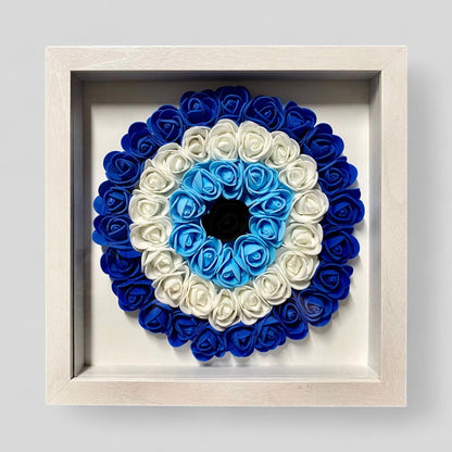 9” x 9” Handmade Evil Eye Nazar Boncuk Mal De Ojo Rose Flower Shadowbox