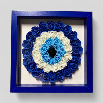 9” x 9” Handmade Evil Eye Nazar Boncuk Mal De Ojo Rose Flower Shadowbox