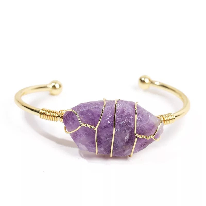 Healing Crystal, wire wrapped Bangle Bracelets