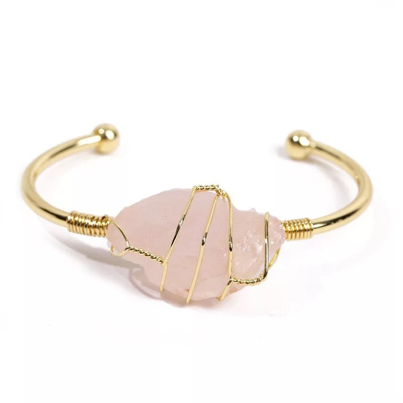 Healing Crystal, wire wrapped Bangle Bracelets