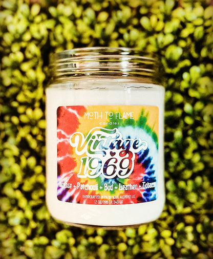 Vintage 1969 – 7 oz / 12 oz Candle - Cannabis Flower, Leather, Incense Resin