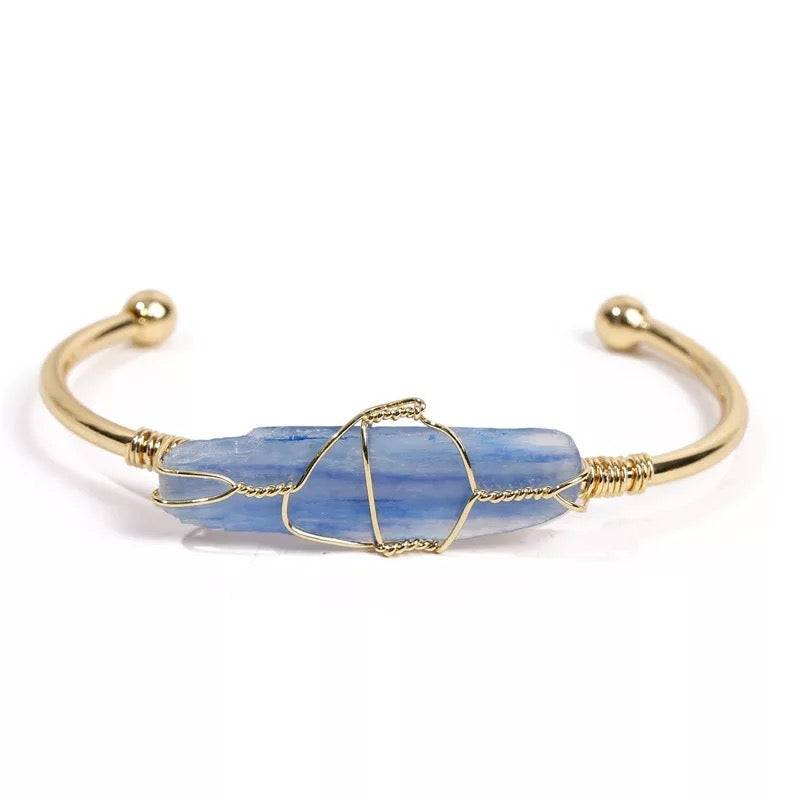 Healing Crystal, wire wrapped Bangle Bracelets