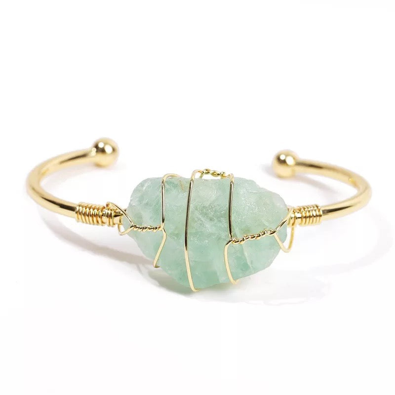 Healing Crystal, wire wrapped Bangle Bracelets