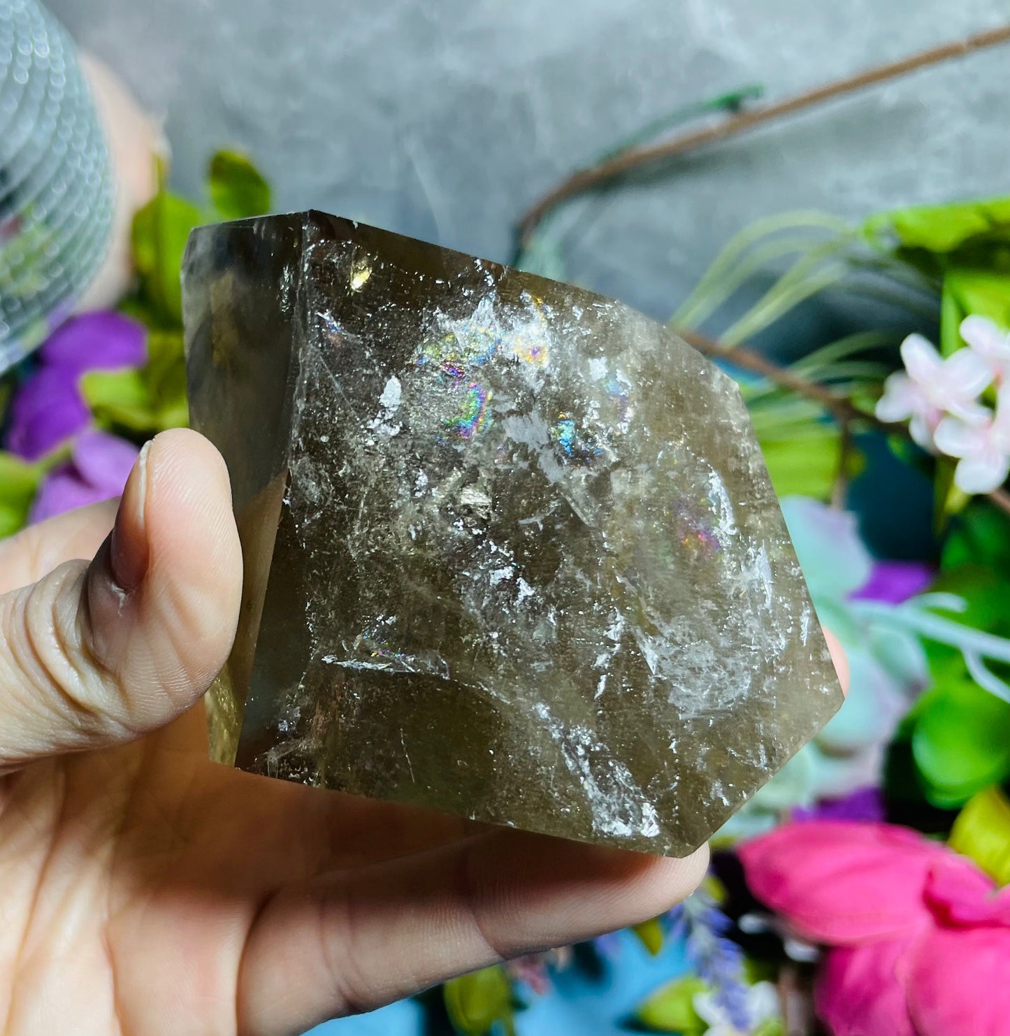 Smokey Quartz Shape with Rainbows