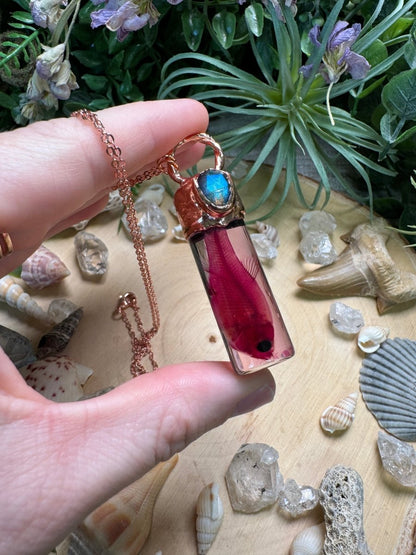 Labradorite and Minnow Oddity Vial Necklace