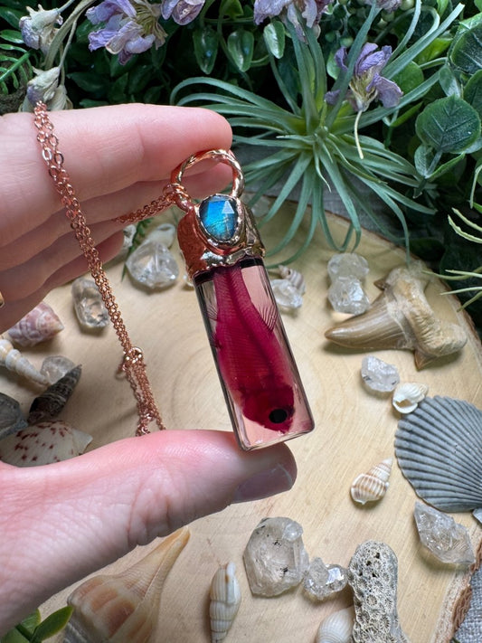 Labradorite and Minnow Oddity Vial Necklace