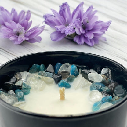 Blackberry Saffron Crystal Candle with Obsidian, Blue Apatite, & Quartz | Coconut-Soy Wax Candle, 9oz