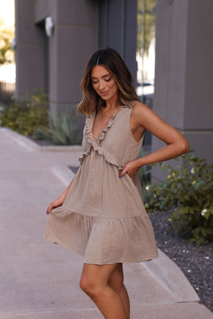 Lila Mocha Ruffle Tiered Tank Mini Dress
