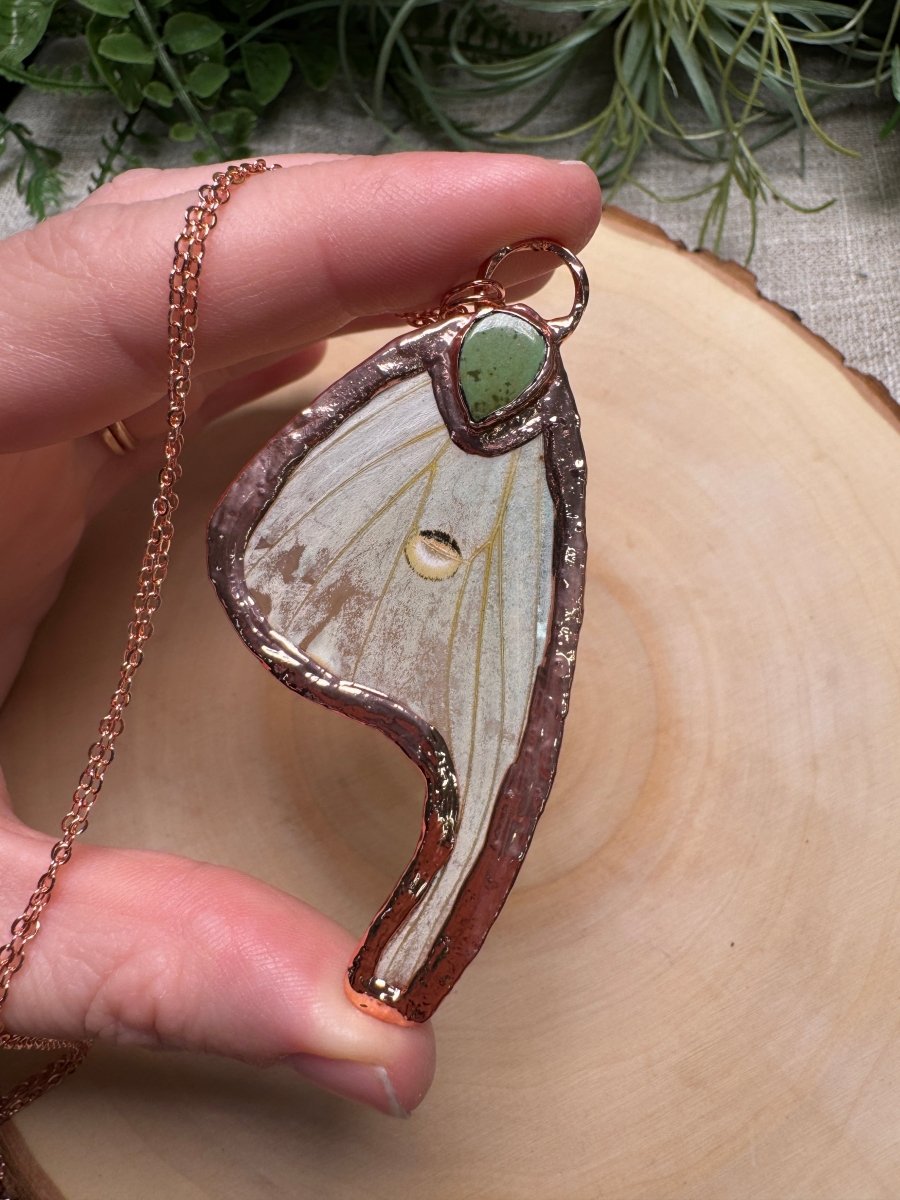 Luna Moth Wing and Turquoise Necklace