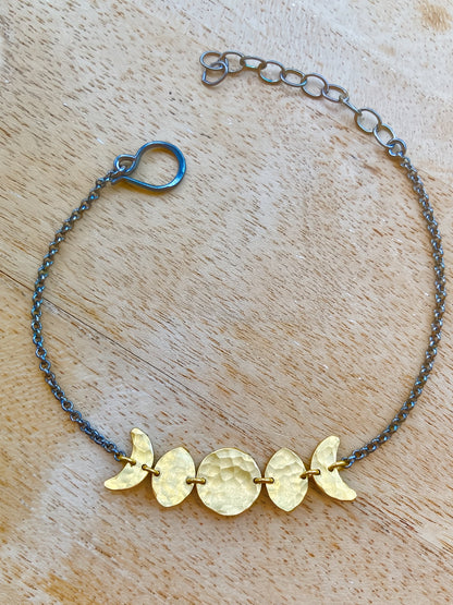 Moon Phase Bracelet in Oxidized Sterling Silver and Brass