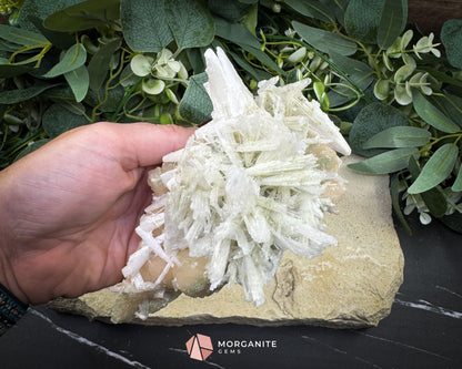 Natural Scolecite Spray on Orange Stilbite – Zeolite Crystal Cluster for Healing, Meditation & Decor